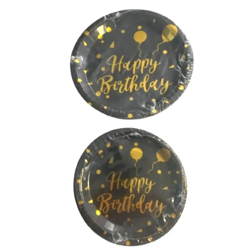 Happy Birthday Disposable Tableware Set Of 20 New Black and Gold Sealed